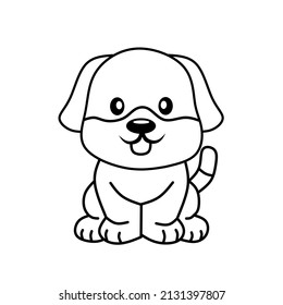 Cute cartoon puppy outline. Funny dog. Vector illustration for kids. Illustration with black outline. Happy cartoon puppy sits, portrait of a cute dog. A dog friend. Vector on white background