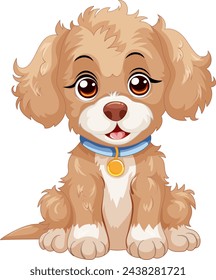 Cute cartoon puppy sitting with a happy expression.