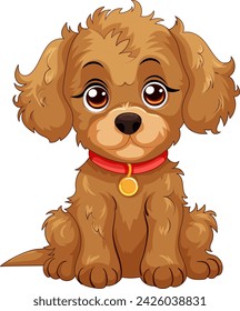 Cute cartoon puppy sitting with a red collar
