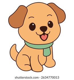 Cute Cartoon Puppy Sitting – Vector Illustration