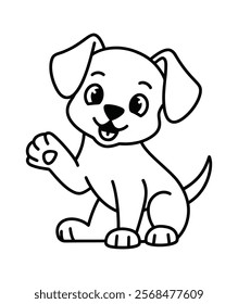 Cute cartoon puppy waving, perfect for coloring books.