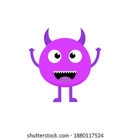 Cute cartoon purple baby monster with horn. Kawaii scary funny baby character flat icon. Happy Halloween vector illustration isolated on white background.