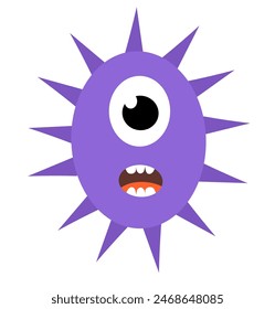 Cute cartoon purple character bacteria, microbe, germ. Microbiology organism. Mascot expressing emotion. Vector children illustration in flat design.