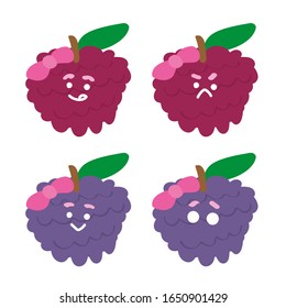 The cute cartoon purple color custard apple, Sugar apple wearing bow vector.
