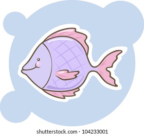 Cute cartoon purple fish. Vector illustration