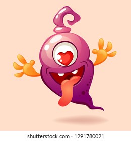 Cute cartoon purple monster in love