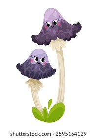 Cute cartoon purple mushrooms. Vector illustration on white background. For prints, fabric, publications, games.