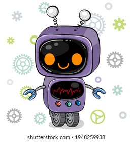 Cute Cartoon purple Robot on a white background