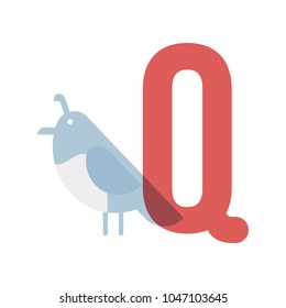 Cute cartoon quail flat vector style. Simple and adorable quail illustration.Letter Q for the Quail.