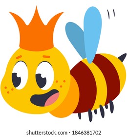 Cute cartoon queen bee with crown vector illustration isolated on a white background.