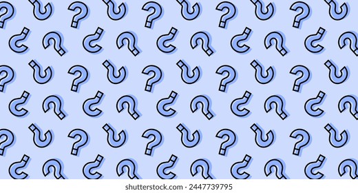 Cute cartoon question marks on blue background. Question mark pattern abstract vector background.	