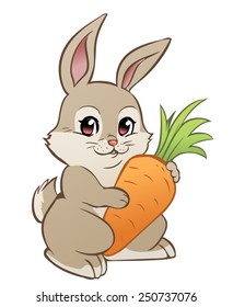 Cute cartoon rabbit with big carrot