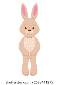 A cute cartoon rabbit with big eyes and pink ears, standing upright. Perfect for children's books, illustrations, or any project needing a friendly bunny. Vector illustration