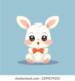 Cute cartoon rabbit with a blue background vector art illustration