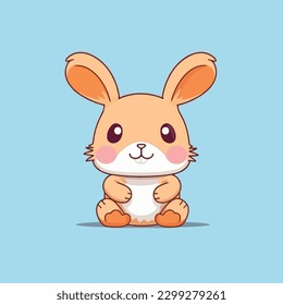 Cute cartoon rabbit with a blue background vector art illustration