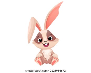 Cute cartoon rabbit or bunny. Funny hare for Easter banners and greeting cards. Vector illustration isolated on white background