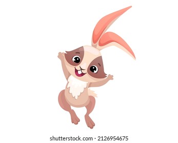 Cute cartoon rabbit or bunny. Funny hare for Easter banners and greeting cards. Vector illustration isolated on white background