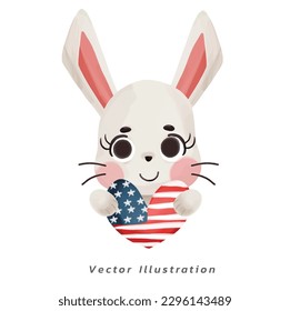 Cute cartoon a rabbit or bunny is holding a heart balloon in watercolor style vector illustration. the holiday Independence Day of American,USA,4th of July.