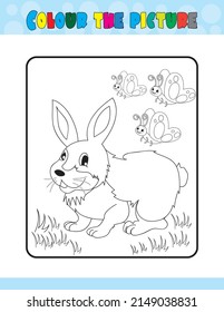 Cute cartoon rabbit and butterfly. Black and white vector illustration for colouring book. kids coloring book