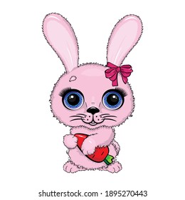 Cute cartoon rabbit with carrot. Vector illustration, isolated on white background.
