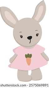 Cute cartoon rabbit with carrot. Vector clipart, illustration with isolated background.