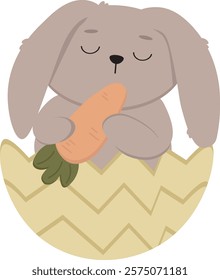 Cute cartoon rabbit with carrot. Vector clipart, illustration with isolated background.