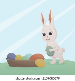 Cute cartoon rabbit character. Illustration concept of a spring plot. The symbol of the new year. Chinese New Year 2023 poster.  Set of stickers with Easter rabbit