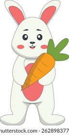 Cute Cartoon Rabbit Character on White Background. Isolated Vector Illustration.