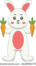 Cute Cartoon Rabbit Character on White Background. Isolated Vector Illustration.