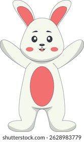 Cute Cartoon Rabbit Character on White Background. Isolated Vector Illustration.