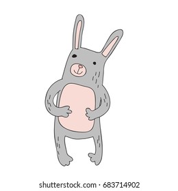 Cute cartoon rabbit character, vector illustration in simple style. Isolated on white background.