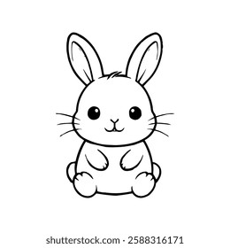 Cute Cartoon Rabbit Coloring Page - Black and White Line Art Illustration