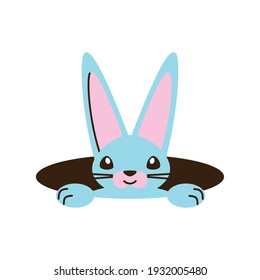 cute cartoon rabbit coming out hole vector illustration cartoon isolated style