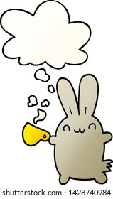 cute cartoon rabbit drinking coffee with thought bubble in smooth gradient style