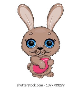 Cute cartoon rabbit with easter egg. Vector illustration, isolated on white background.