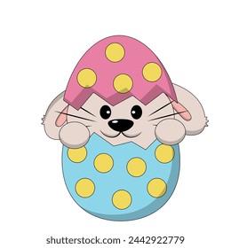 Cute cartoon Rabbit in easter egg in color