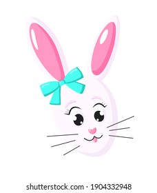 Cute cartoon rabbit face vector isolated on white background. Scrapbooking and postcard elements  for Easter holidays and baby items design. 