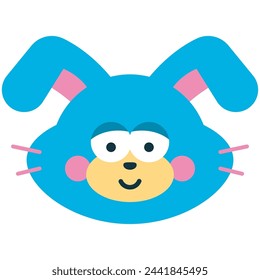Cute cartoon rabbit face vector illustration isolated on a white background.