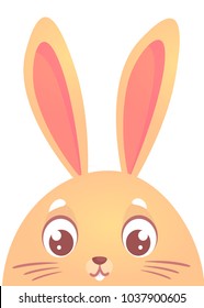 Cute cartoon rabbit. Farm animals. Vector illustration of a Easter holiday bunny face. Easter design 