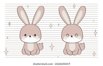 Cute cartoon rabbit. Flat cartoon vector illustrations isolated on stripe background. Vector illustration