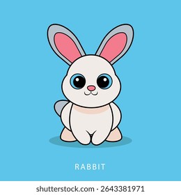 Cute cartoon rabbit Front view. Vector illustration.