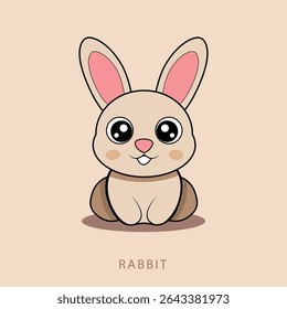 Cute cartoon rabbit Front view. Vector illustration.