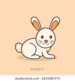 Cute cartoon rabbit Front view. Vector illustration.