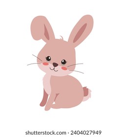 Cute cartoon rabbit. Funny fluffy gray rabbit, Easter bunny. flat cartoon, vector illustration isolated on white background