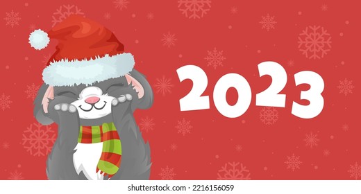 Cute cartoon rabbit with a gift. happy new year 2023