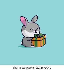 cute cartoon rabbit with giftbox