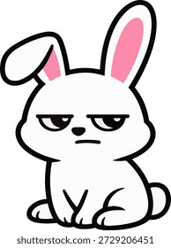 Cute cartoon rabbit with a grumpy and annoyed facial expression. Flat vector illustration created for expressive reaction stickers and emotional character sets.