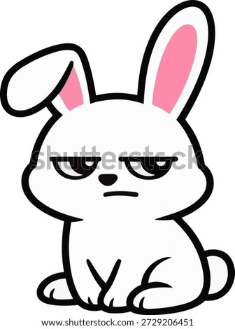 Cute cartoon rabbit with a grumpy and annoyed facial expression. Flat vector illustration created for expressive reaction stickers and emotional character sets.