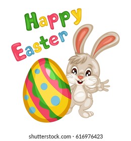 Cute Cartoon Rabbit Happy Easter Illustration