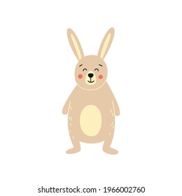 Cute cartoon rabbit, hare. hand drawn vector illustration. Can be used to print baby t-shirts, trendy print, baby clothes, greeting cards and invitation cards.